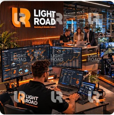 A Light Road operations desk running live campaign and simulator dashboards.